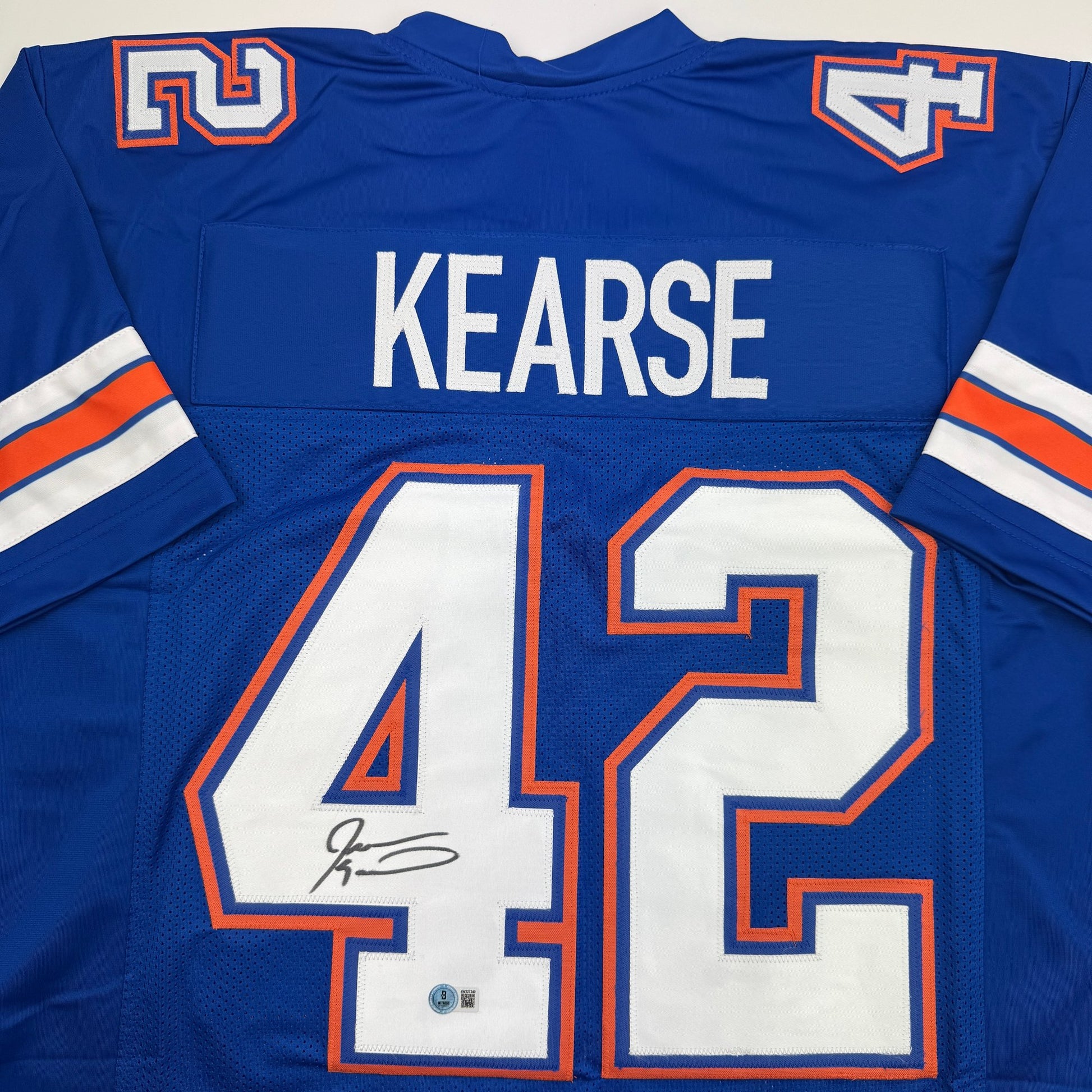 Autographed/Signed Javon Kearse Florida Blue College Football Jersey Beckett BAS COA