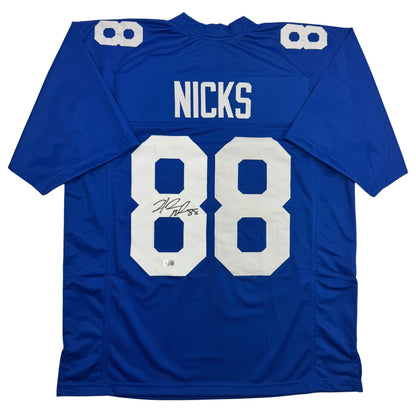 Autographed/Signed Hakeem Nicks New York Blue Football Jersey Beckett BAS COA