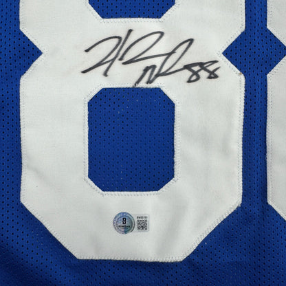 Autographed/Signed Hakeem Nicks New York Blue Football Jersey Beckett BAS COA