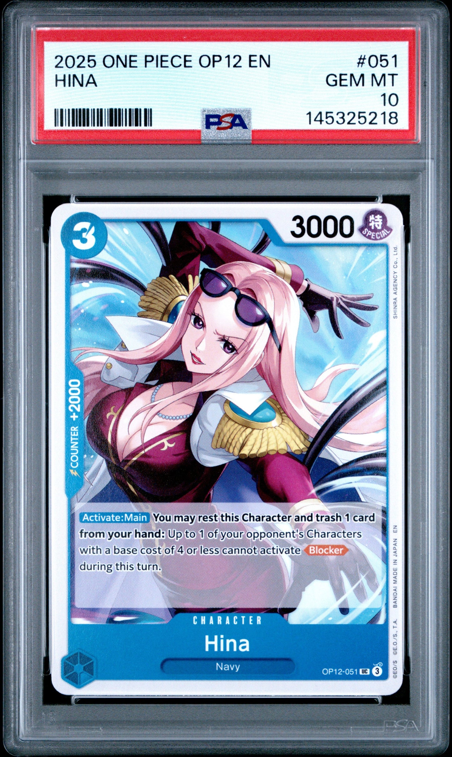Graded 2025 One Piece Hina #051 OP12 Legacy of the Master Trading Card Game PSA 10 Gem Mint