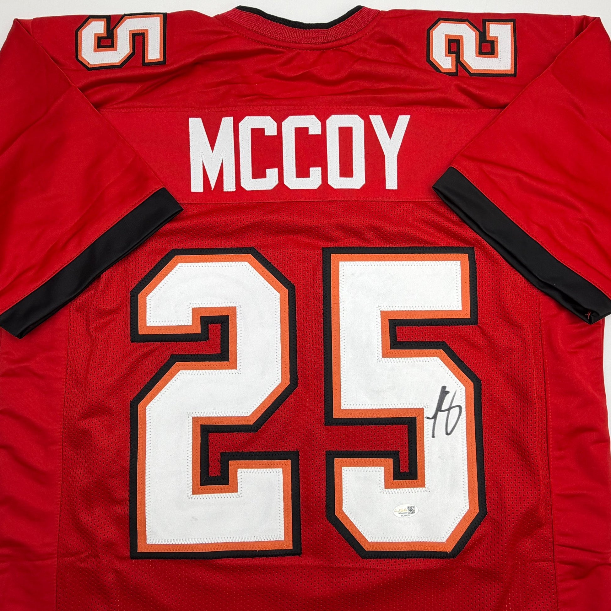 Autographed/Signed LeSean McCoy Tampa Bay Red Football Jersey JSA COA