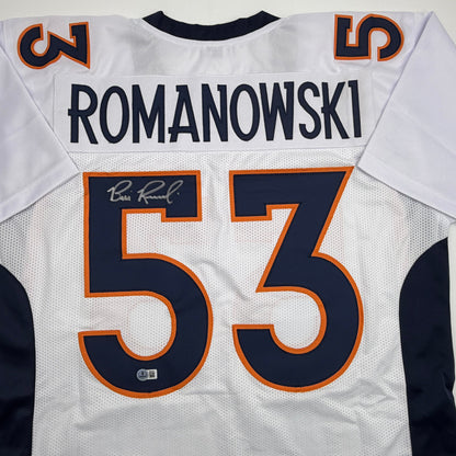 Autographed/Signed Bill Romanowski Denver White Football Jersey Beckett BAS COA