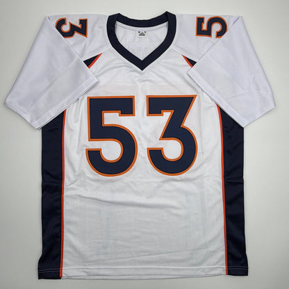 Autographed/Signed Bill Romanowski Denver White Football Jersey Beckett BAS COA