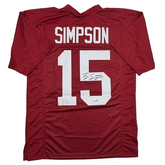 Autographed/Signed Tyler Ty Simpson Alabama Red College Football Jersey Beckett BAS COA