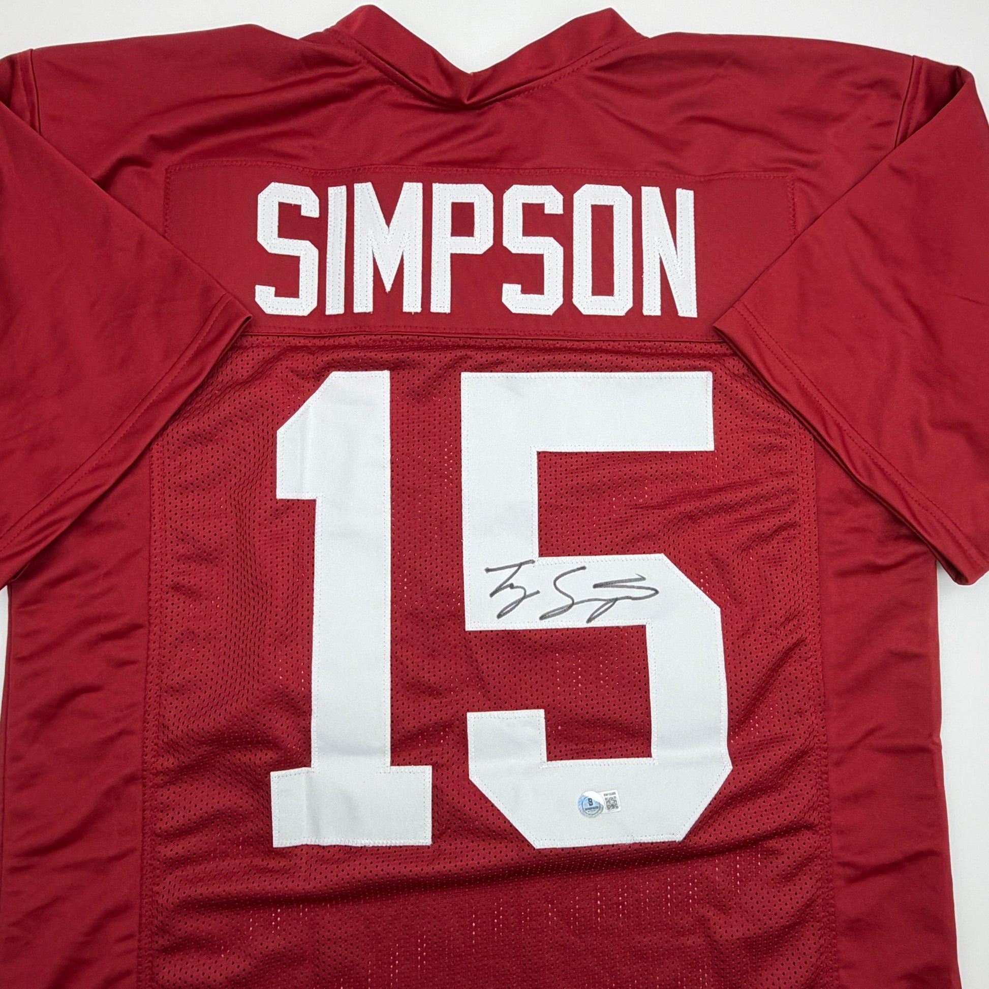 Autographed/Signed Tyler Ty Simpson Alabama Red College Football Jersey Beckett BAS COA