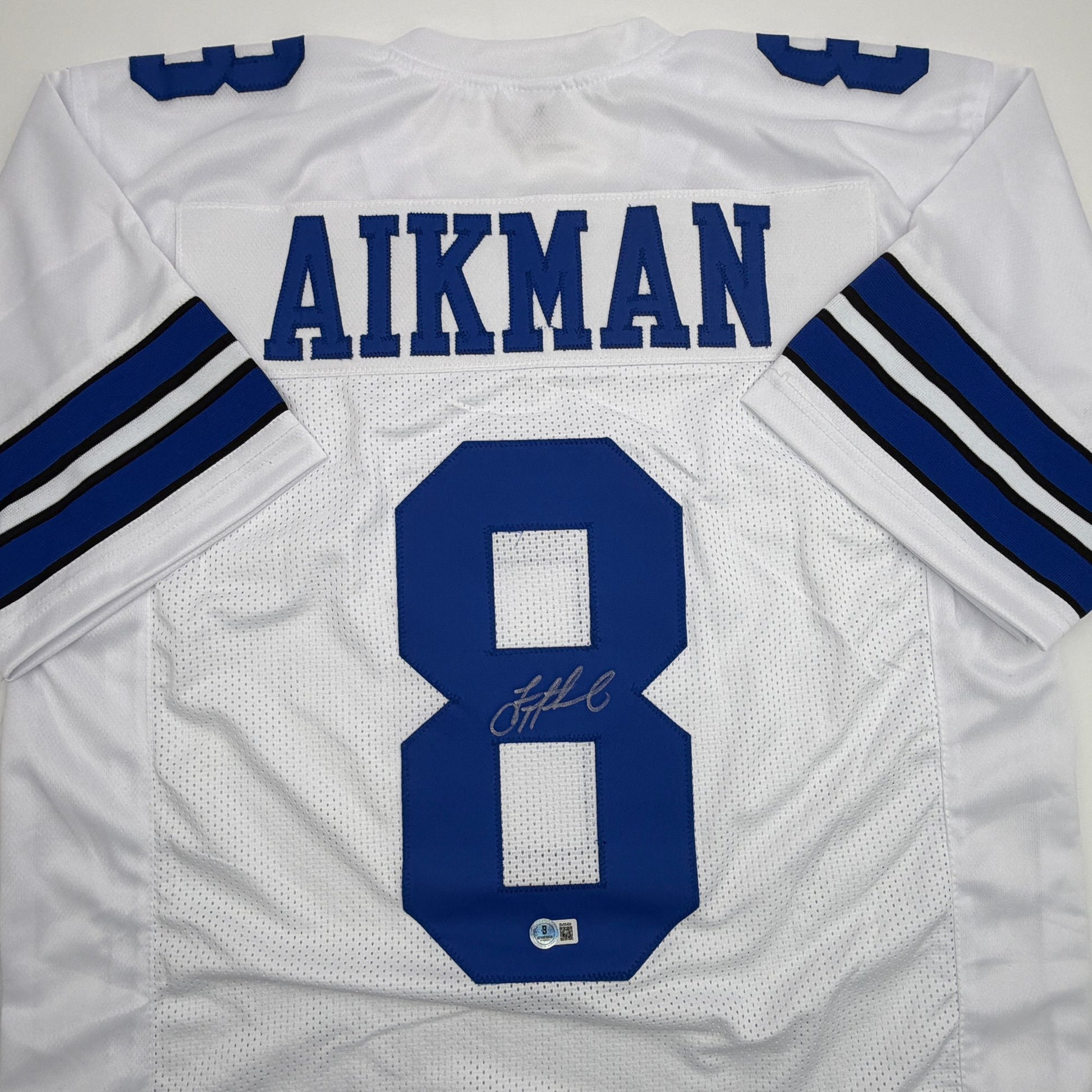 Autographed/Signed Troy Aikman Dallas White Football Jersey Beckett BAS COA