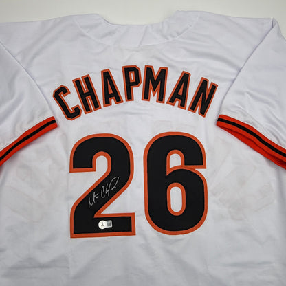 Autographed/Signed Matt Chapman San Francisco White Baseball Jersey Beckett BAS COA
