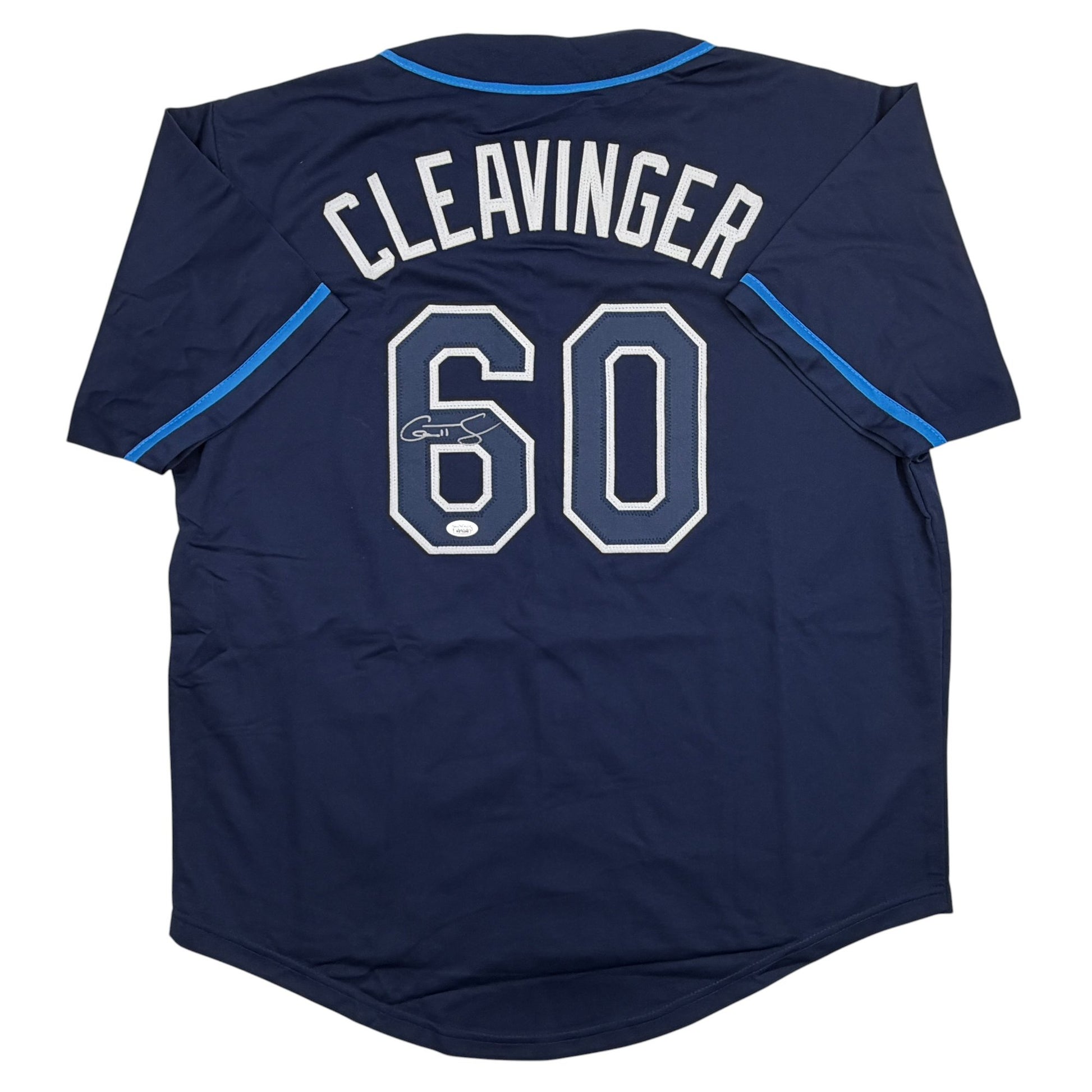 Autographed/Signed Garrett Cleavinger Tampa Bay Navy Blue Baseball Jersey JSA COA