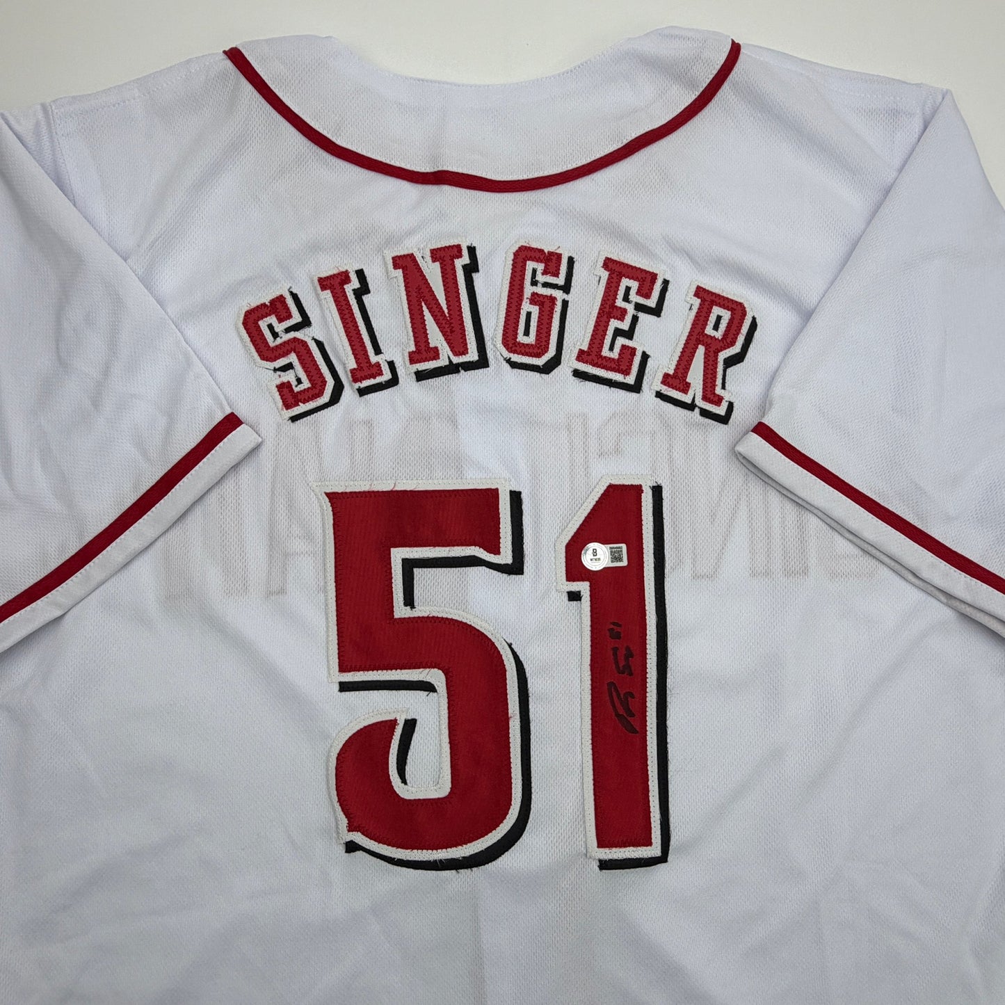 Autographed/Signed Brady Singer Cincinnati White Baseball Jersey Beckett BAS COA