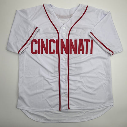 Autographed/Signed Brady Singer Cincinnati White Baseball Jersey Beckett BAS COA