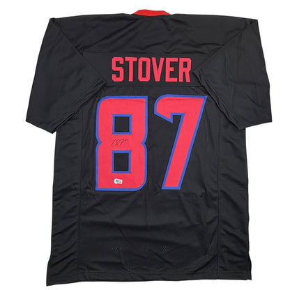 Autographed/Signed Cade Stover Houston Black Football Jersey Beckett BAS COA