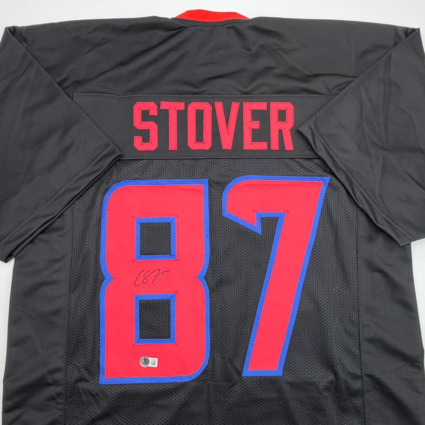Autographed/Signed Cade Stover Houston Black Football Jersey Beckett BAS COA