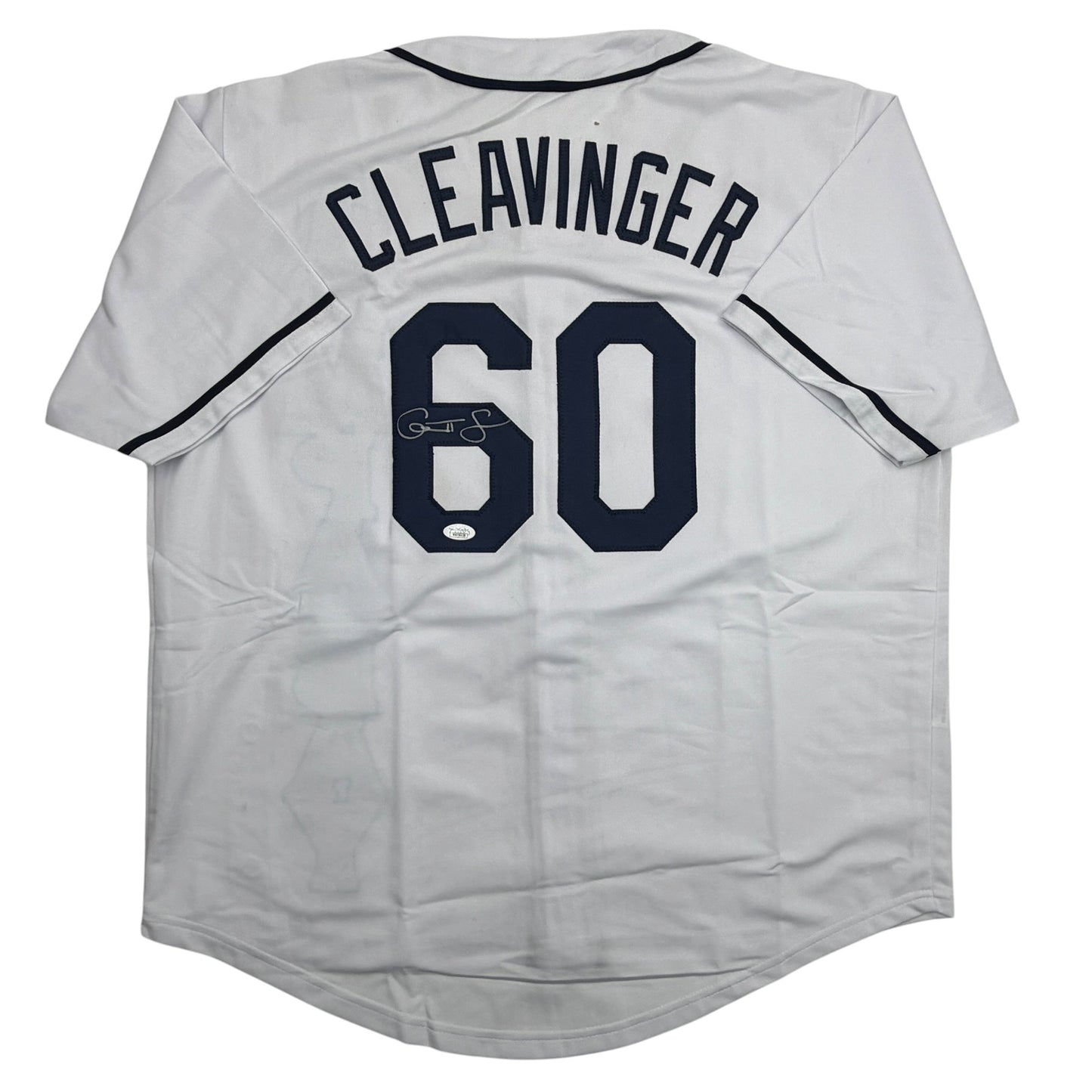 Autographed/Signed Garrett Cleavinger Tampa Bay White Baseball Jersey JSA COA