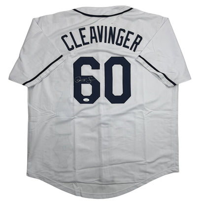 Autographed/Signed Garrett Cleavinger Tampa Bay White Baseball Jersey JSA COA