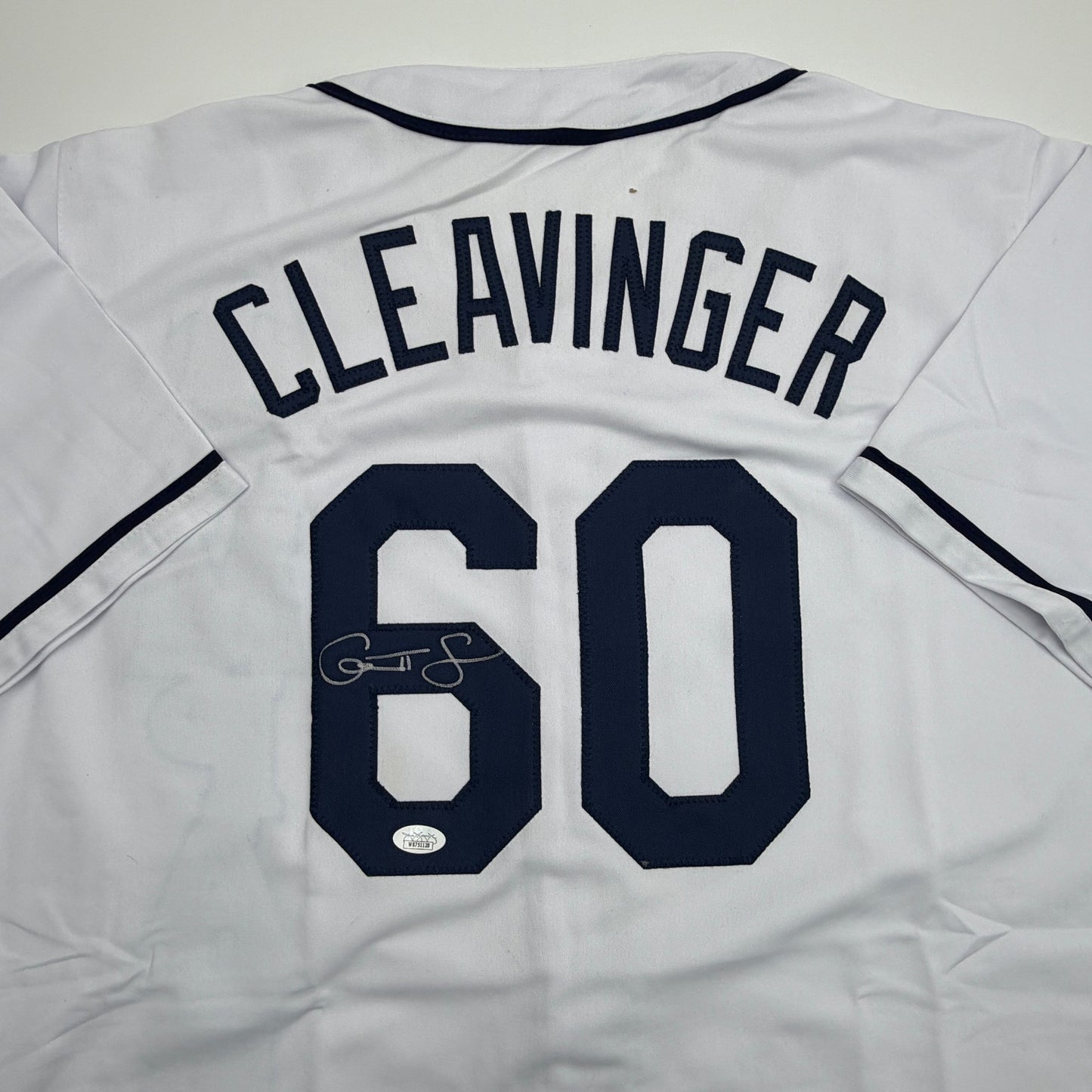 Autographed/Signed Garrett Cleavinger Tampa Bay White Baseball Jersey JSA COA