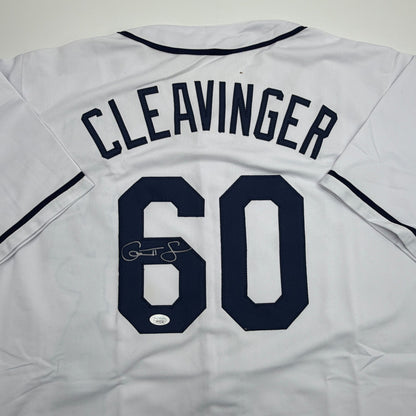 Autographed/Signed Garrett Cleavinger Tampa Bay White Baseball Jersey JSA COA