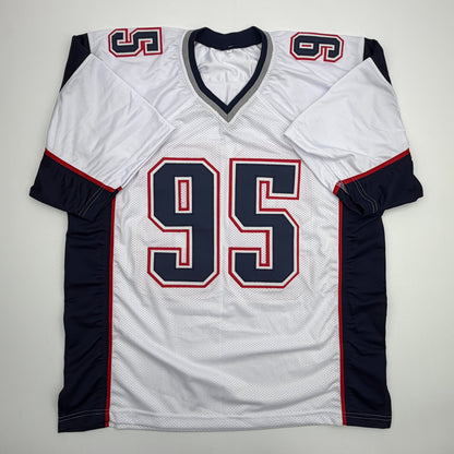 Autographed/Signed Tully Banta-Cain New England White Football Jersey JSA COA