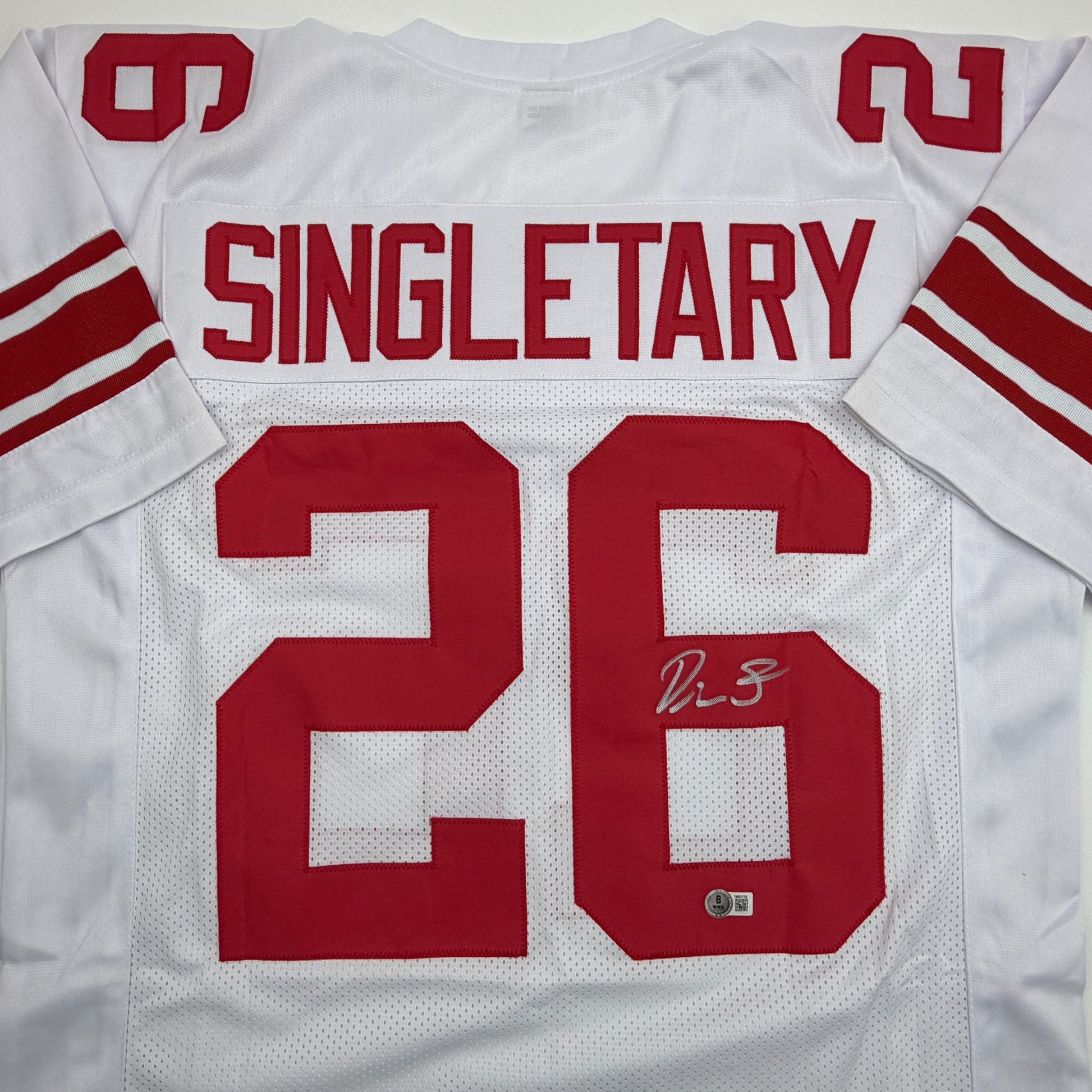 Autographed/Signed Devin Singletary New York White Football Jersey Beckett BAS COA
