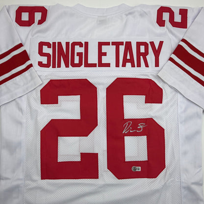 Autographed/Signed Devin Singletary New York White Football Jersey Beckett BAS COA