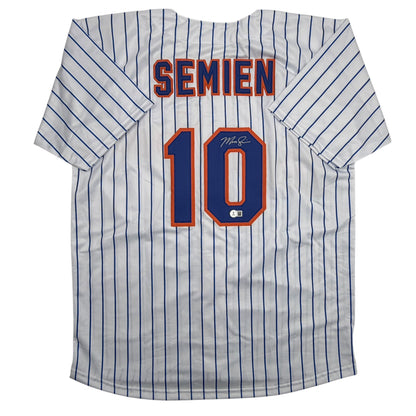 Autographed/Signed Marcus Semien New York Pinstripe Baseball Jersey Beckett BAS COA