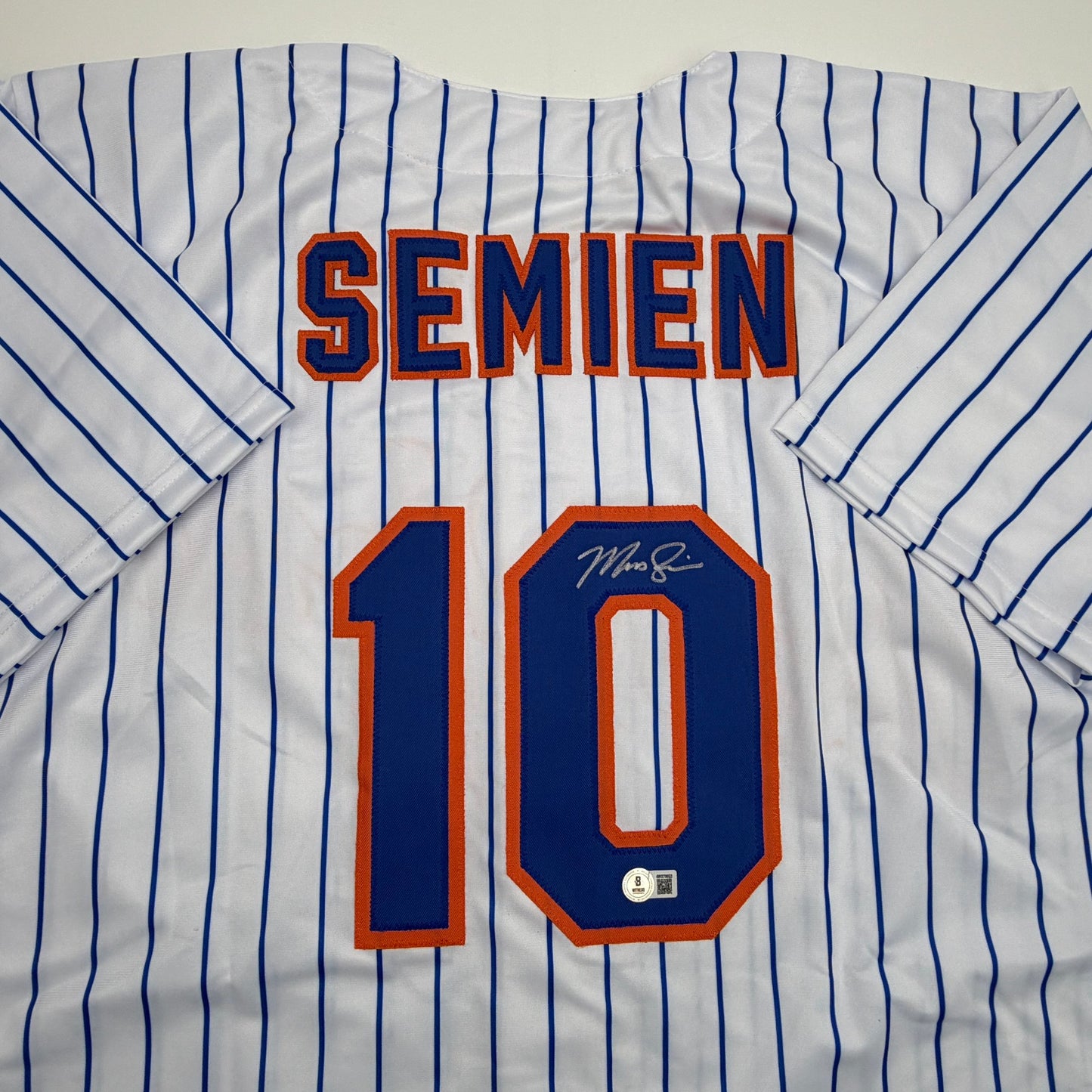 Autographed/Signed Marcus Semien New York Pinstripe Baseball Jersey Beckett BAS COA