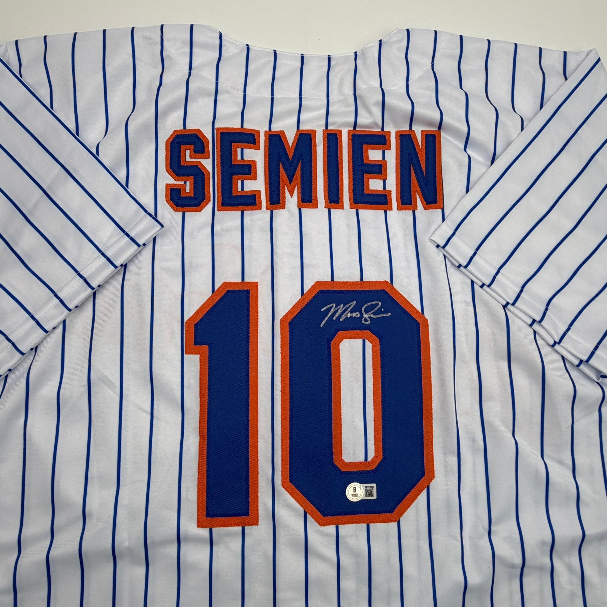 Autographed/Signed Marcus Semien New York Pinstripe Baseball Jersey Beckett BAS COA