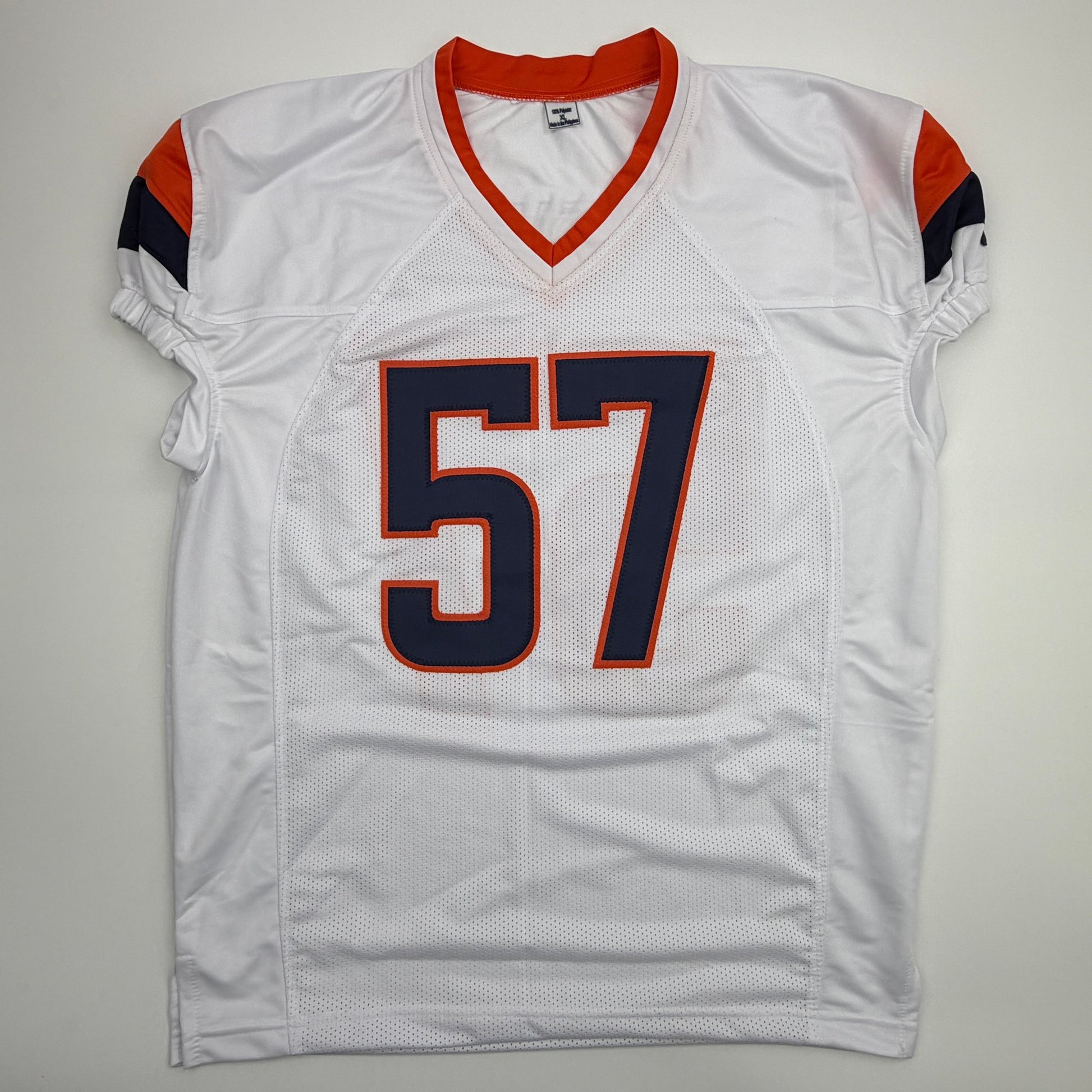 Autographed/Signed Dre Greenlaw Denver White Pro Cut Football Jersey Beckett BAS COA