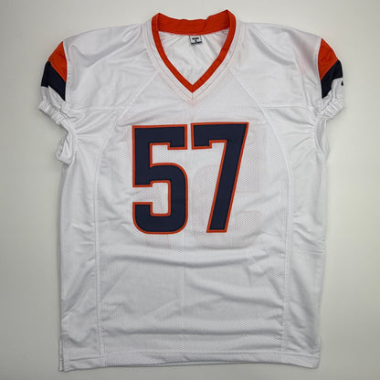 Autographed/Signed Dre Greenlaw Denver White Pro Cut Football Jersey Beckett BAS COA