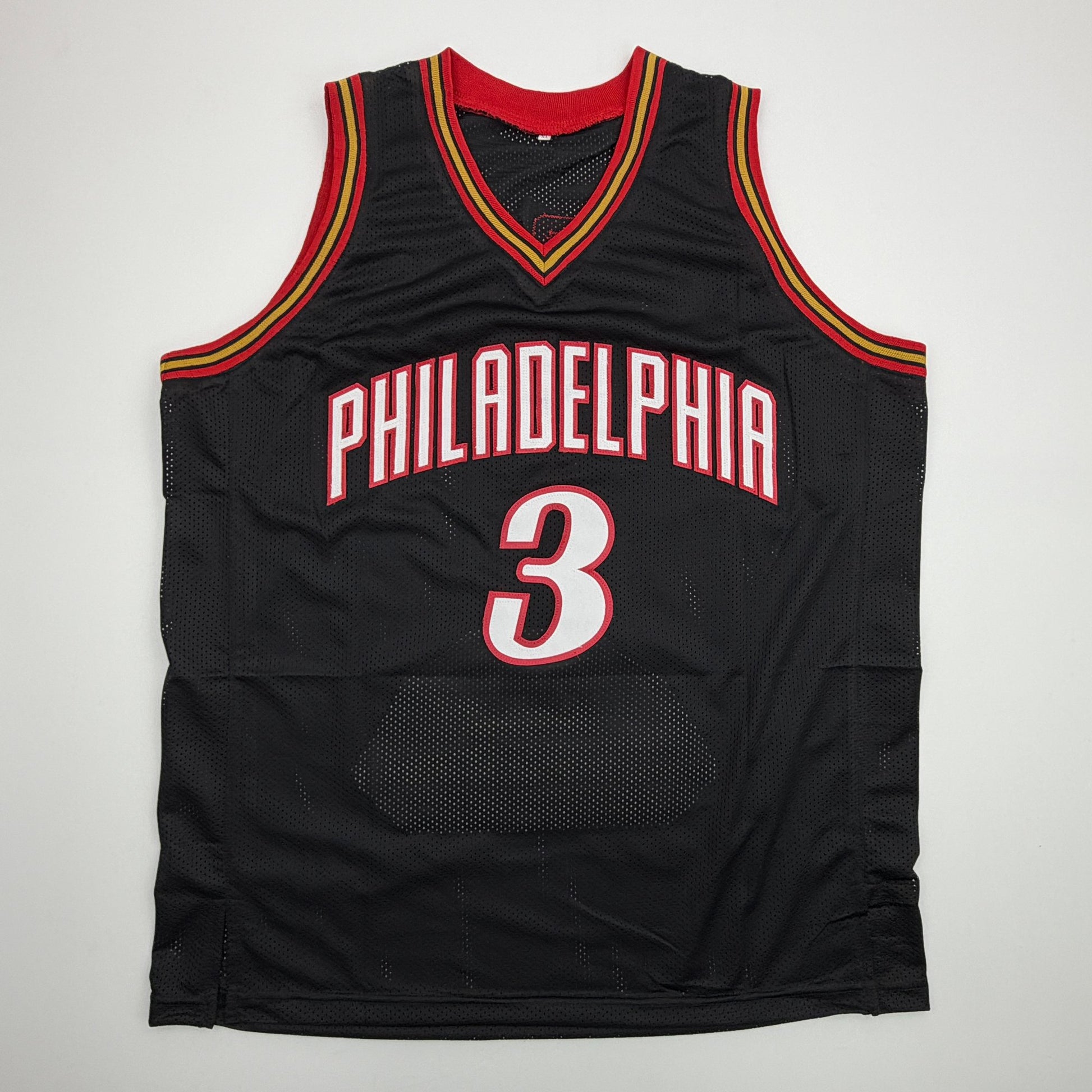 Autographed/Signed Allen Iverson Philadelphia Black Stat Basketball Jersey JSA COA