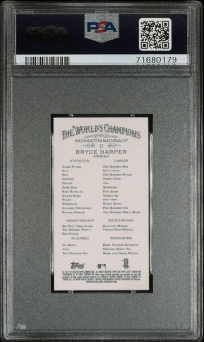 Graded 2102 Topps Allen & Ginter Bryce Harper #12 Mini Rookie RC Baseball Card PSA 10 Gem Mint