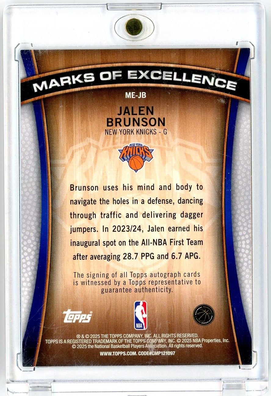 2025 Topps Jalen Brunson #MEJB Marks of Excellence Autograph Basketball Card