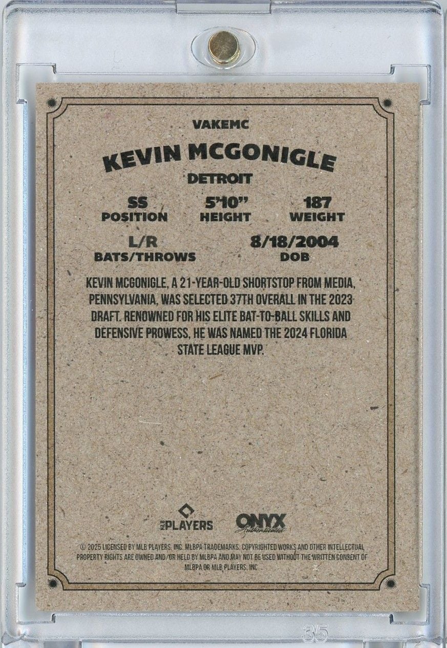 2025 Onyx Kevin McGonigle #VAKEMC Auto Rookie RC Baseball Card