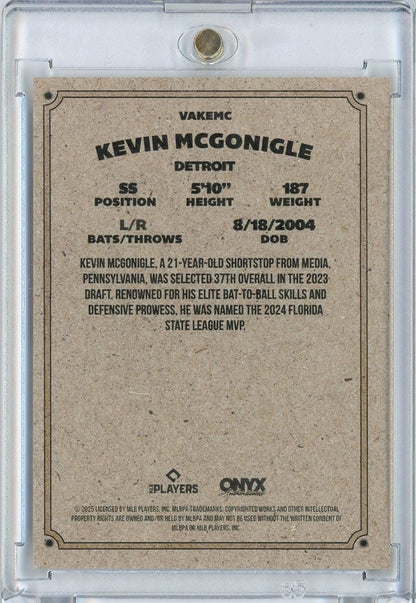 2025 Onyx Kevin McGonigle #VAKEMC Auto Rookie RC Baseball Card