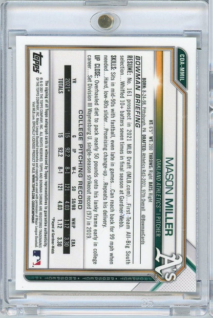 2021 Bowman Chrome Mason Miller #CDAMMIL 1st Bowman Auto Rookie RC Baseball Card