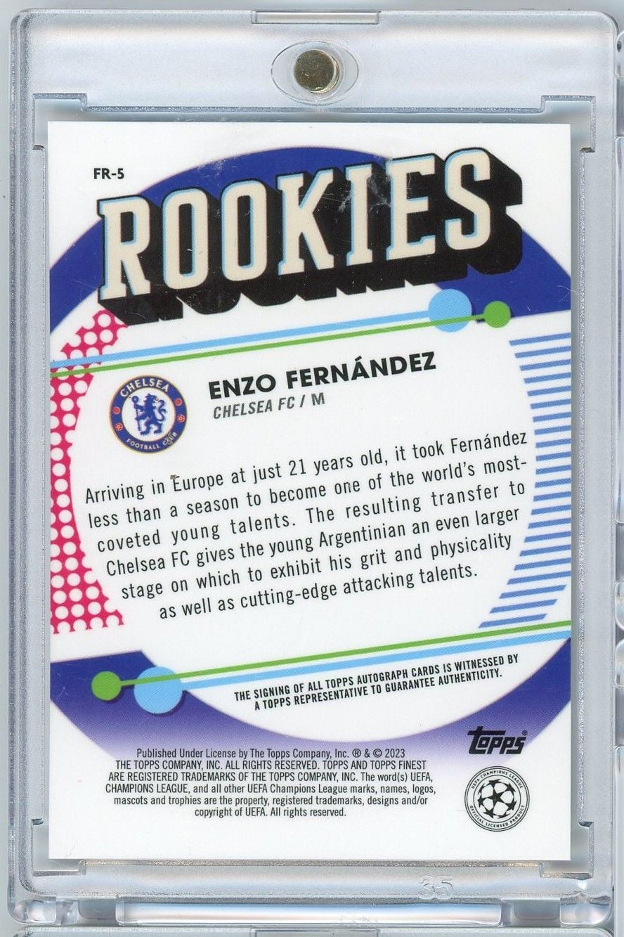 2023 Topps Finest UEFA Champions League Enzo Fernandez #FR5 /500 Rookies Auto Chelsea FC Rookie RC Soccer Card