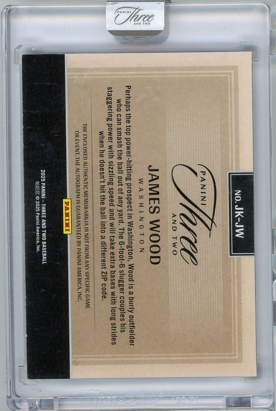 2025 Panini Three & Two James Wood #JKJW /49 Jersey Autographs Rookie RC Baseball Card
