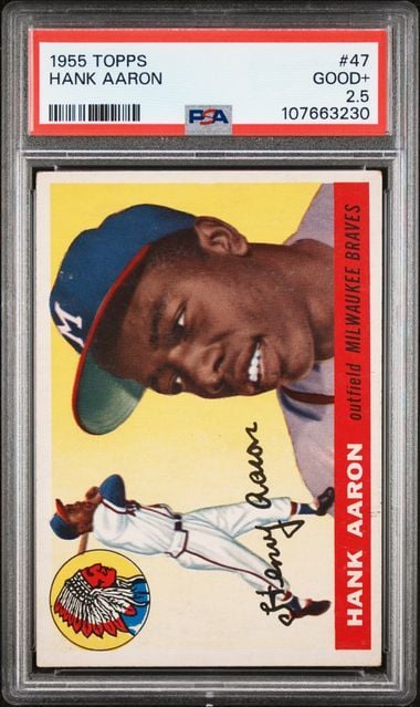 Graded 1955 Topps Hank Aaron #47 Baseball Card PSA 2.5 Good+