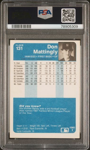 1984 Fleer Don Mattingly #131 Rookie RC Baseball Card PSA 7 Near Mint