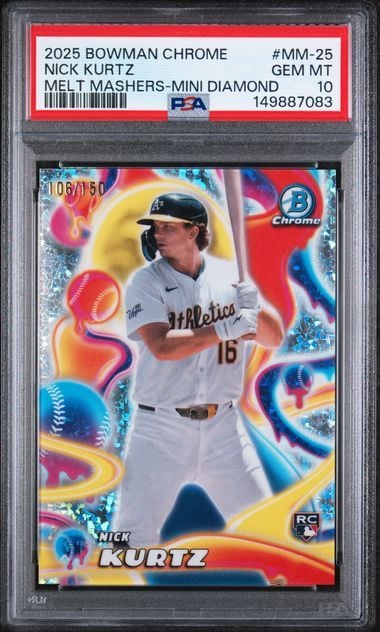 Graded 2025 Bowman Chrome Nick Kurtz #MM25 /150 Melt Mashers Mini Diamond Rookie RC Baseball Card PSA 10 Gem Mint