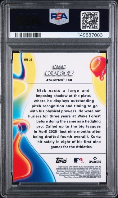 Graded 2025 Bowman Chrome Nick Kurtz #MM25 /150 Melt Mashers Mini Diamond Rookie RC Baseball Card PSA 10 Gem Mint