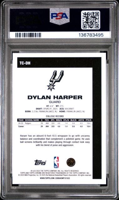 Graded 2025 Topps Silver Pack Dylan Harper #TCDH Rookie RC Basketball Card PSA 10 Gem Mint