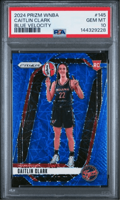 Graded 2024 Panini Prizm WNBA Caitlin Clark #145 Blue Velocity Rookie RC Basketball Card PSA 10 Gem Mint
