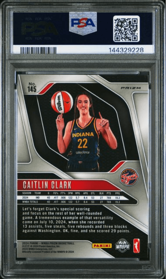 Graded 2024 Panini Prizm WNBA Caitlin Clark #145 Blue Velocity Rookie RC Basketball Card PSA 10 Gem Mint