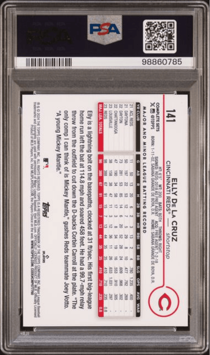 Graded 2024 Topps Complete Set Elly De La Cruz #141 Variation Rookie RC Baseball Card PSA 10 Gem Mint