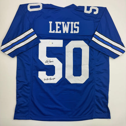 Autographed/Signed D.D. DD Lewis "2x SB Champs" Dallas Retro Blue Football Jersey Beckett BAS COA