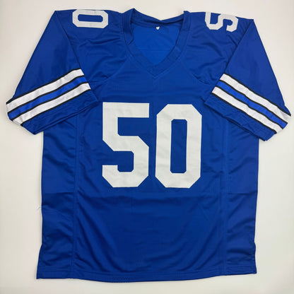 Autographed/Signed D.D. DD Lewis "2x SB Champs" Dallas Retro Blue Football Jersey Beckett BAS COA
