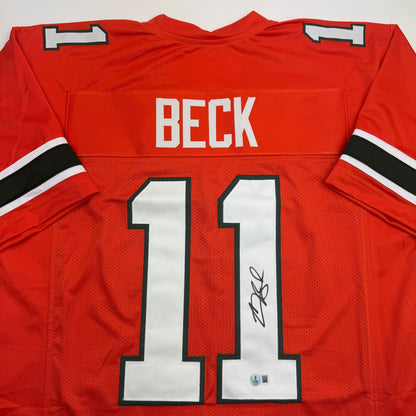 Autographed/Signed Carson Beck Miami Orange College Football Jersey Beckett BAS COA
