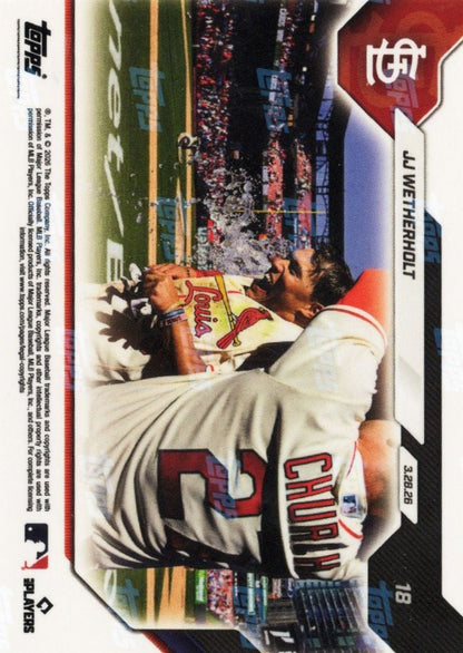 2026 Topps Now JJ Wetherholt #18 Gold Foil /50 Walk Off Hit Logs Club History Not Seen Since '85 St Louis Cardinals Rookie RC Baseball Card
