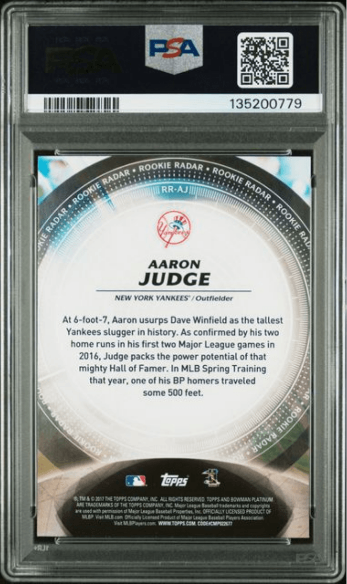 Graded 2017 Topps Bowman Platinum Aaron Judge #RRAJ Rookie Radar Rookie RC Baseball Card PSA 10 Gem Mint