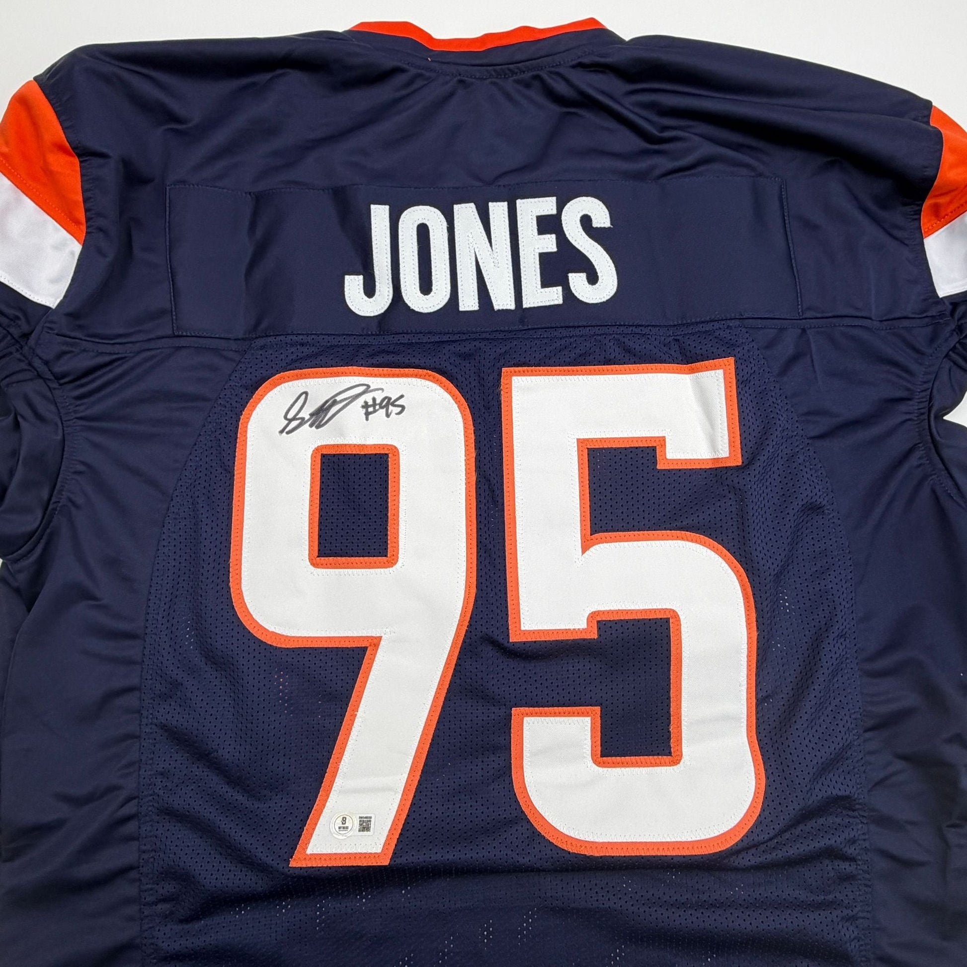 Autographed/Signed Sai'vion Jones Denver Blue Pro Cut Football Jersey Beckett BAS COA